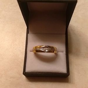 14k filled gold diamond man ring band in solid sterling silver